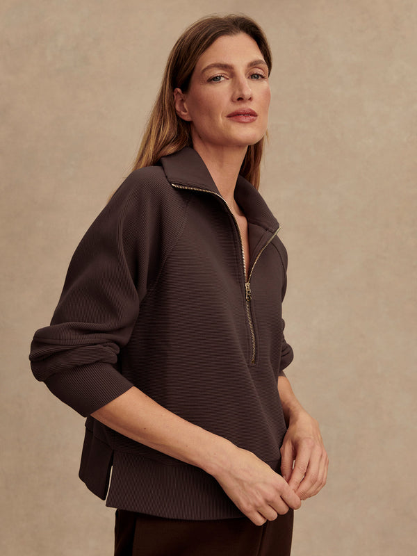 VARLEY MILANO HALF ZIP SWEAT - COFFEE BEAN