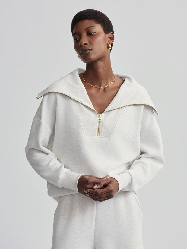 VARLEY CATHERINE HALF ZIP SWEAT - IVORY MARL