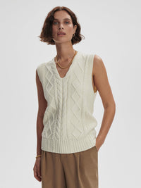 VARLEY KAY CABLE KNIT VEST - SNOW WHITE