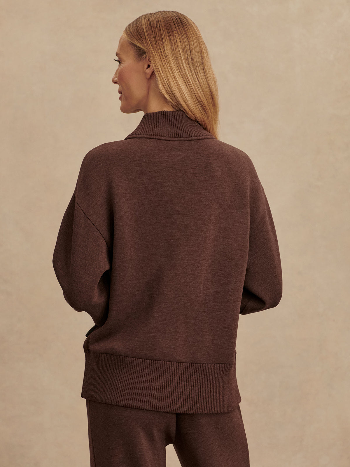 VARLEY SALLY HALF ZIP SWEAT - COFFEE BEAN MARL