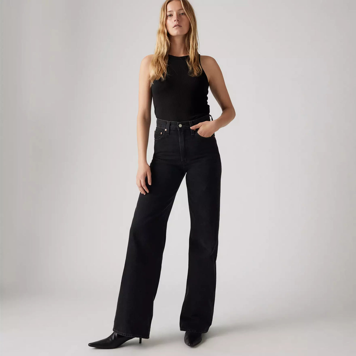 LEVI'S RIBCAGE WIDE LEG WOMENS JEANS - ROSIE POSIE BLACK 0001