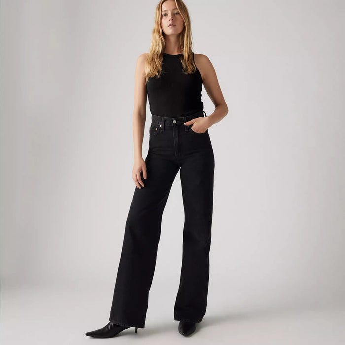 LEVI'S RIBCAGE WIDE LEG WOMENS JEANS - ROSIE POSIE BLACK 0001
