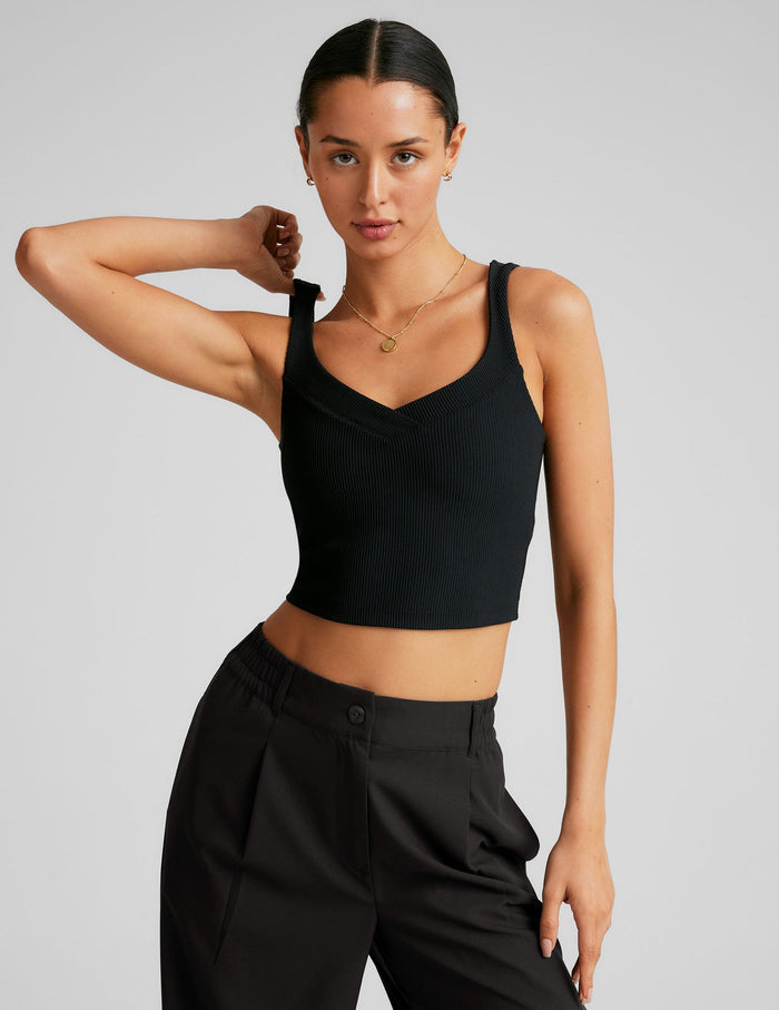 BEYOND YOGA IMPULSE RIBBED CROPPED TANK - BLACK ONYX AB4717