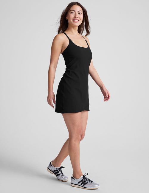 BEYOND YOGA THE LINE RIBBED MINI DRESS - BLACK ONYX AB6272 BEYOND YOGA THE LINE RIBBED MINI DRESS - BLACK ONYX AB6272