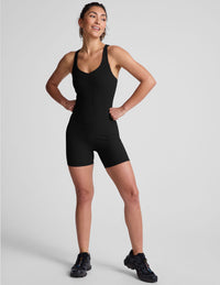 BEYOND YOGA ROUTINE RIBBED BIKER JUMPSUIT - BLACK ONYX AB6273