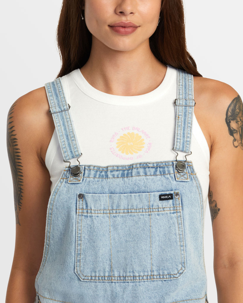 RVCA SUCCESSION SHORT DENIM OVERALLS - BIN