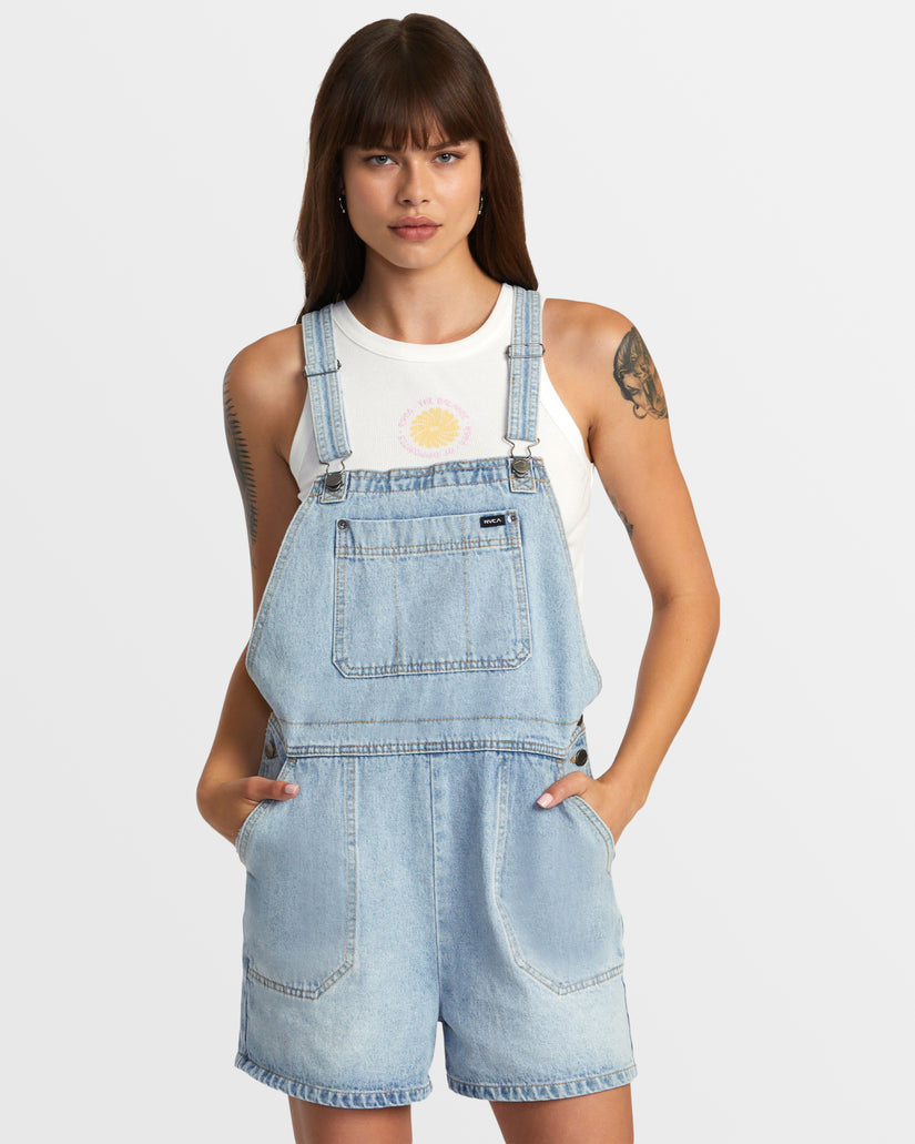 RVCA SUCCESSION SHORT DENIM OVERALLS - BIN