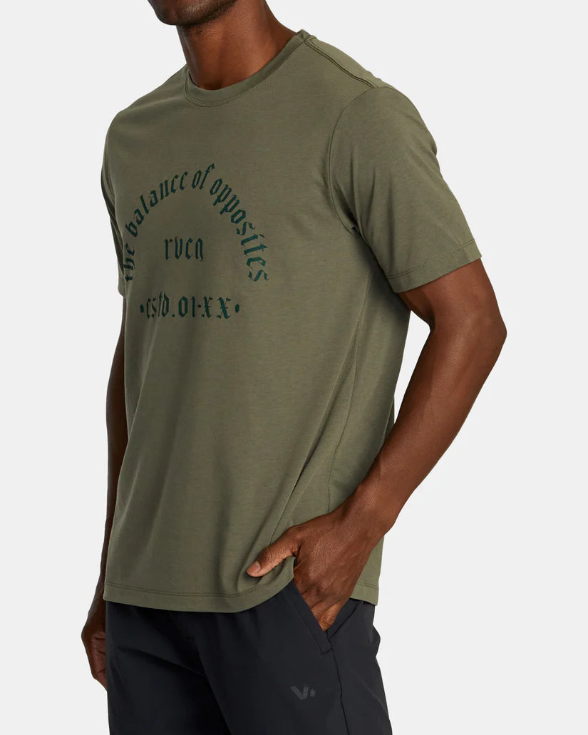 RVCA OLD ARCH SPORT TECH T-SHIRT - OLIVE