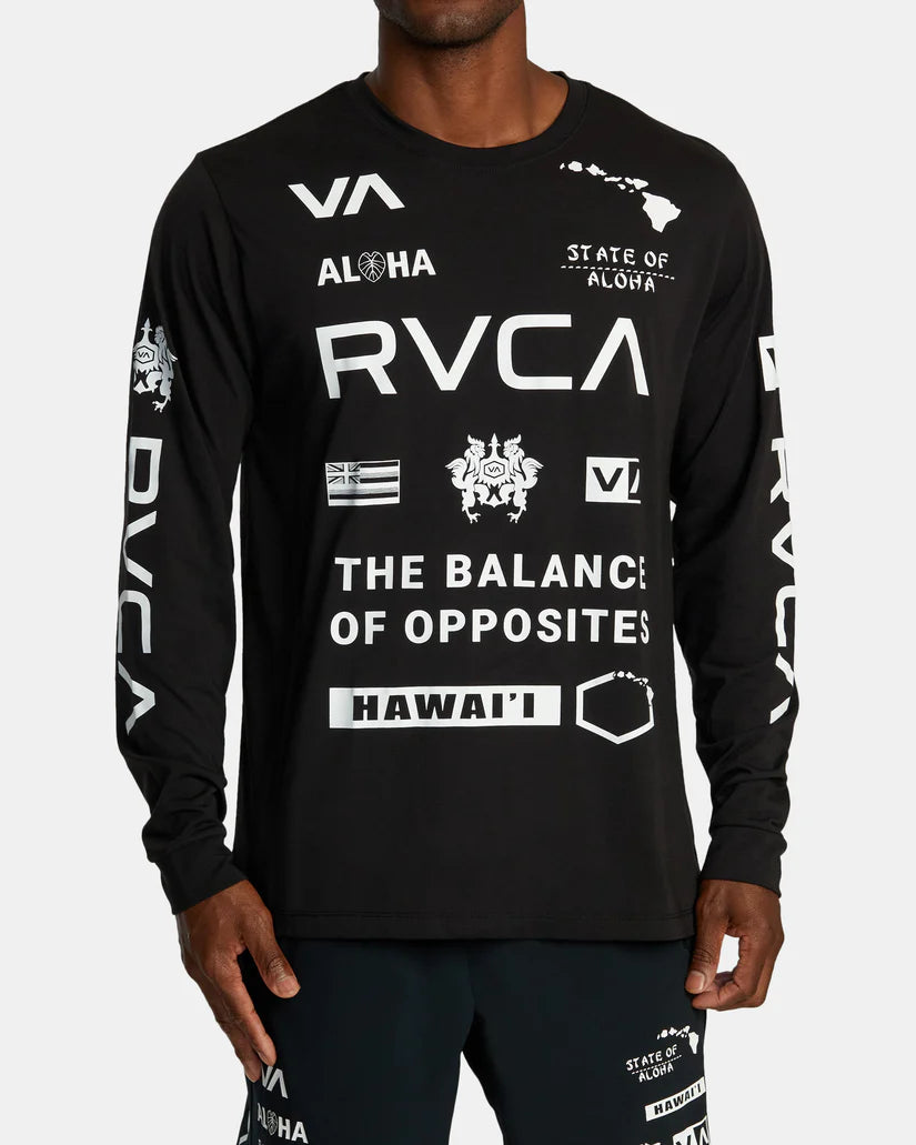 RVCA HAWAII ALL BRAND SPORT TECH LONG SLEEVE T-SHIRT - BLK