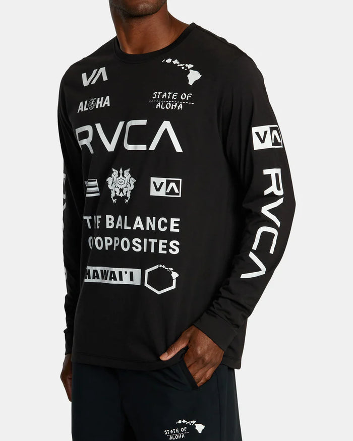 RVCA HAWAII ALL BRAND SPORT TECH LONG SLEEVE T-SHIRT - BLK