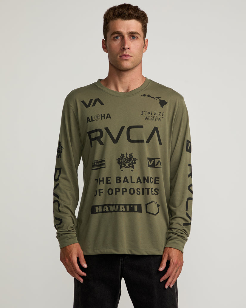 RVCA HAWAII ALL BRAND SPORT TECH LONG SLEEVE T-SHIRT - OLV