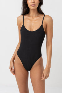 RHYTHM ISLA RIB ECO MINIMAL ONE PIECE - BLACK