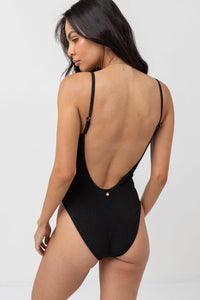 RHYTHM ISLA RIB ECO MINIMAL ONE PIECE - BLACK