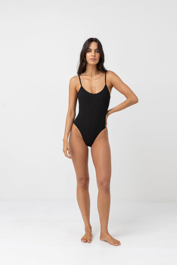 RHYTHM ISLA RIB ECO MINIMAL ONE PIECE - BLACK