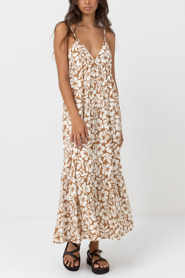 RHYTHM PACIFIC TIERED MIDI DRESS- GOLDEN Work It Out RHYTHM PACIFIC TIERED MIDI DRESS- GOLDEN Work It Out