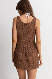 RHYTHM MADDIE KNIT SCOOP NECK MINI DRESS | CHOCOLATE