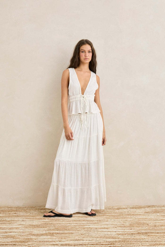 RHYTHM KEIKI PLUNGE TOP - CREAM