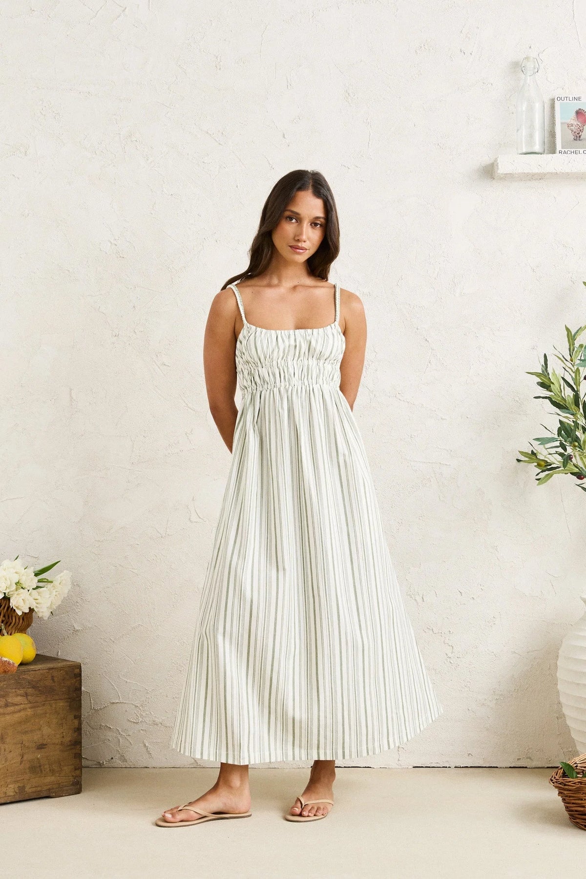 RHYTHM MALLORCA STRIPE MIDI DRESS - PALM