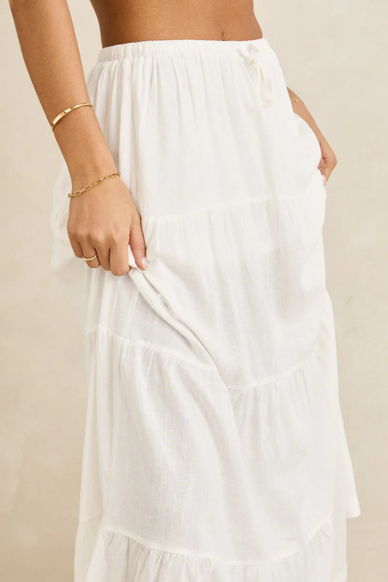 RHYTHM CLASSIC TIERED MAXI SKIRT - WHITE