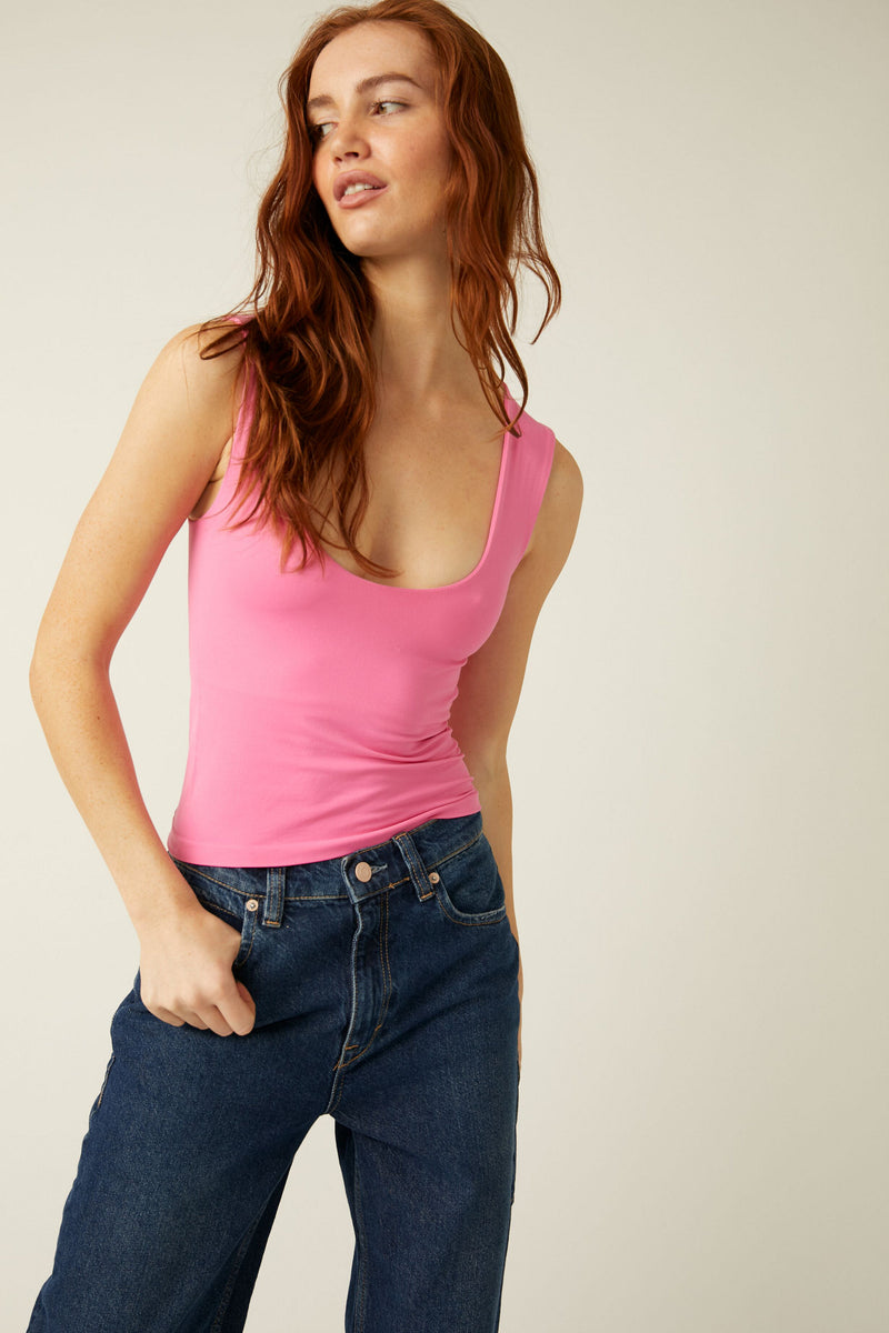 FREE PEOPLE INTIMATELY CLEAN LINES MUSCLE CAMI - LUCKY PINK 1686