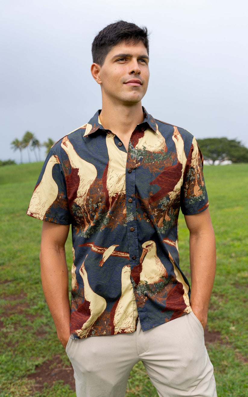 DAVID SHEPARD HAWAII NESTING ALBATROSS ALOHA SHIRT