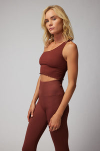 SPIRITUAL GANGSTER LUNA ONE SHOULDER CROP TANK - WASHED BURGUNDY