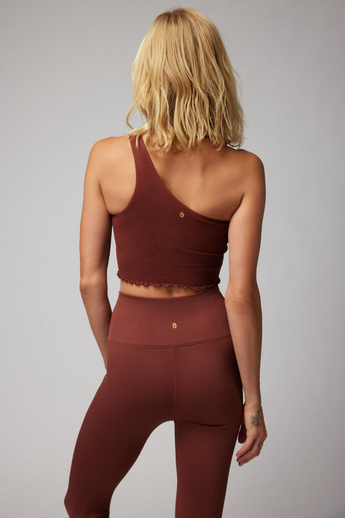 SPIRITUAL GANGSTER LUNA ONE SHOULDER CROP TANK - WASHED BURGUNDY