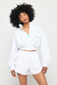 SPIRITUAL GANGSTER BRIDGETT CROP ZIP JACKET - BRIGHT WHITE