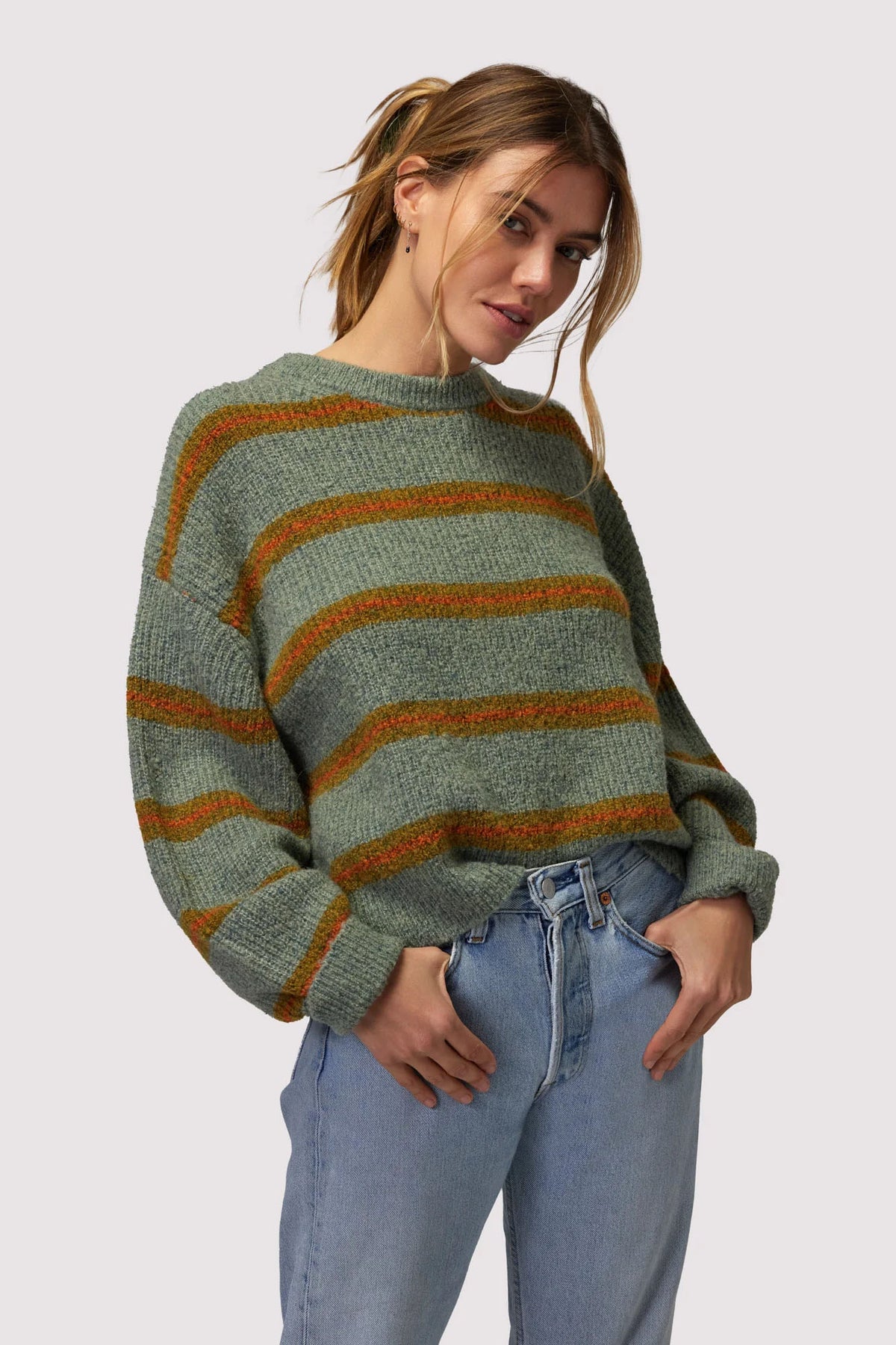 SPIRITUAL GANGSTER STRIPE BLAKE CREW NECK SWEATER - MARL STRIPE