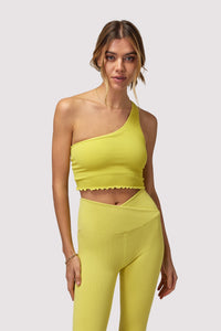 SPIRITUAL GANGSTER LUNA ONE SHOULDER CROP TANK - CHARTEUSE