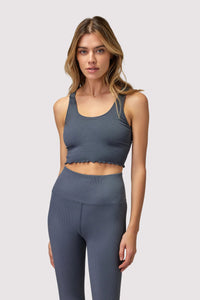 SPIRITUAL GANGSTER AMOR SEAMLESS CROP TANK - SLATE