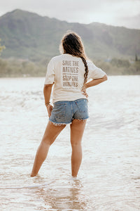 WORK IT OUT X KISC SAVE THE NATIVES STOP THE INVASIVES CROP TSHIRT - BUTTER