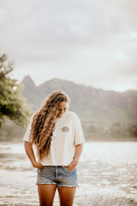 WORK IT OUT X KISC SAVE THE NATIVES STOP THE INVASIVES CROP TSHIRT - BUTTER