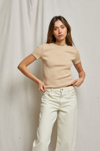 PERFECT WHITE TEE KATZ RIB SHORT SLEEVE TEE - SAND DUNE T16