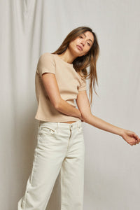 PERFECT WHITE TEE KATZ RIB SHORT SLEEVE TEE - SAND DUNE T16