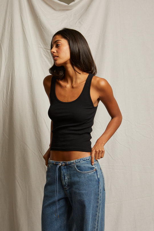 PERFECT WHITE TEE MIA FINE RIBBED TANK - TRUE BLACK T242
