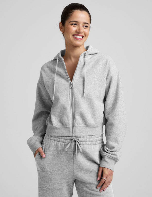 BEYOND YOGA LUXE FLEECE ZIP UP HOODIE - LIGHT HEATHER GRAY 2258