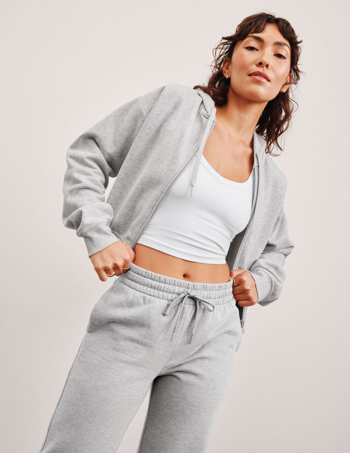 BEYOND YOGA LUXE FLEECE ZIP UP HOODIE - LIGHT HEATHER GRAY 2258