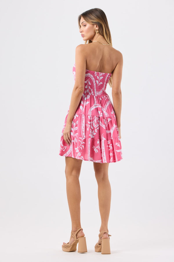 TIARE HAWAII PERTH MINI DRESS - PAINTED TILES HOT PINK