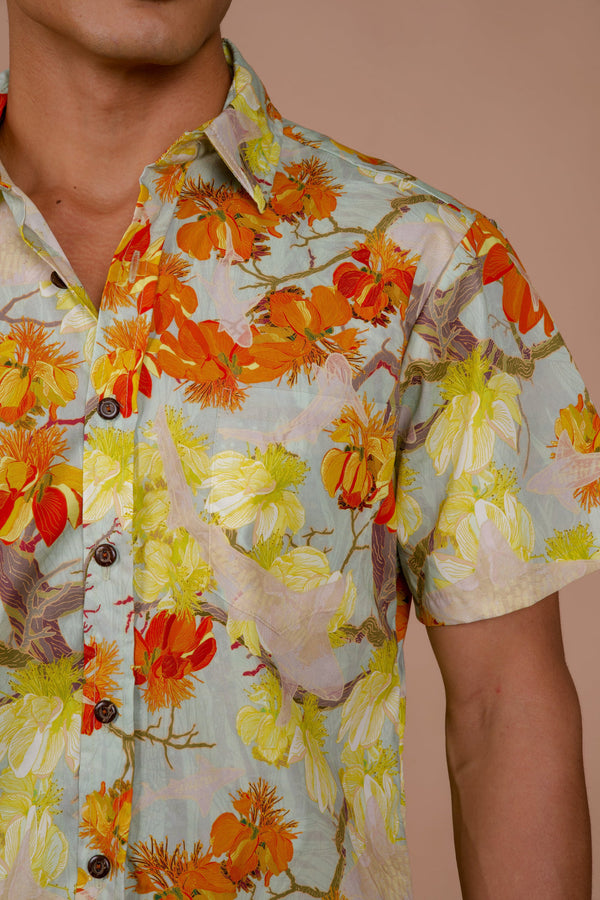 DAVID SHEPARD HAWAII WATCH FOR SHARKS AQUA ALOHA SHIRT