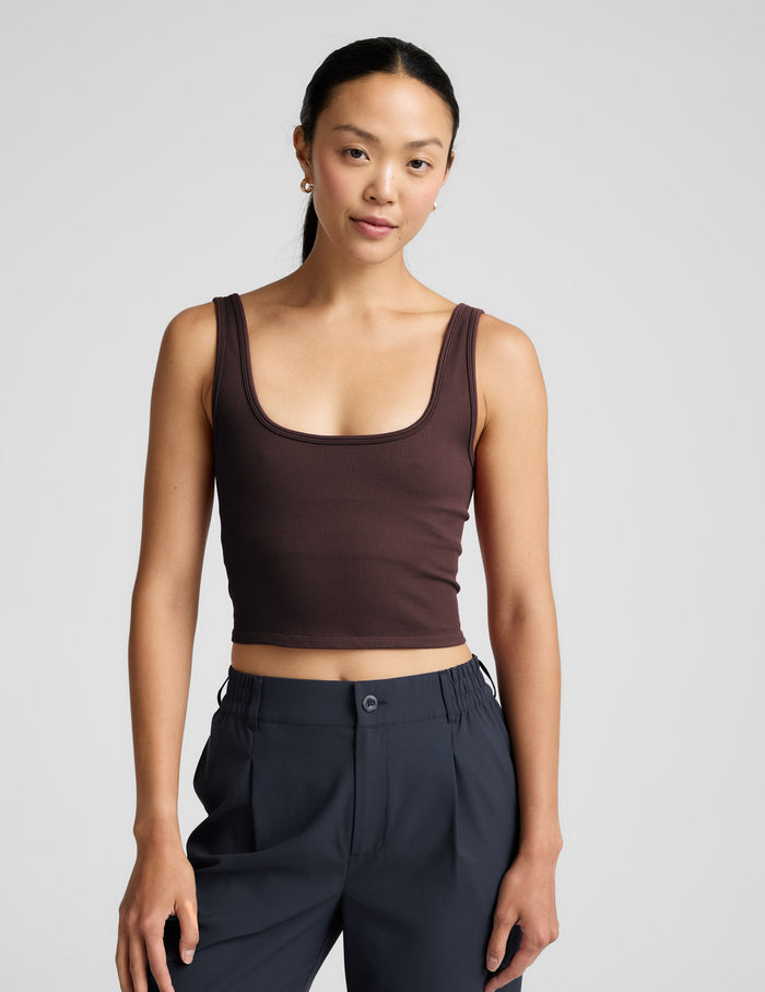 BEYOND YOGA KEEP IT COOL SEAMLESS CROPEPD TANK - ICED MOCHA U0002