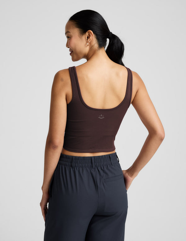 BEYOND YOGA KEEP IT COOL SEAMLESS CROPEPD TANK - ICED MOCHA U0002