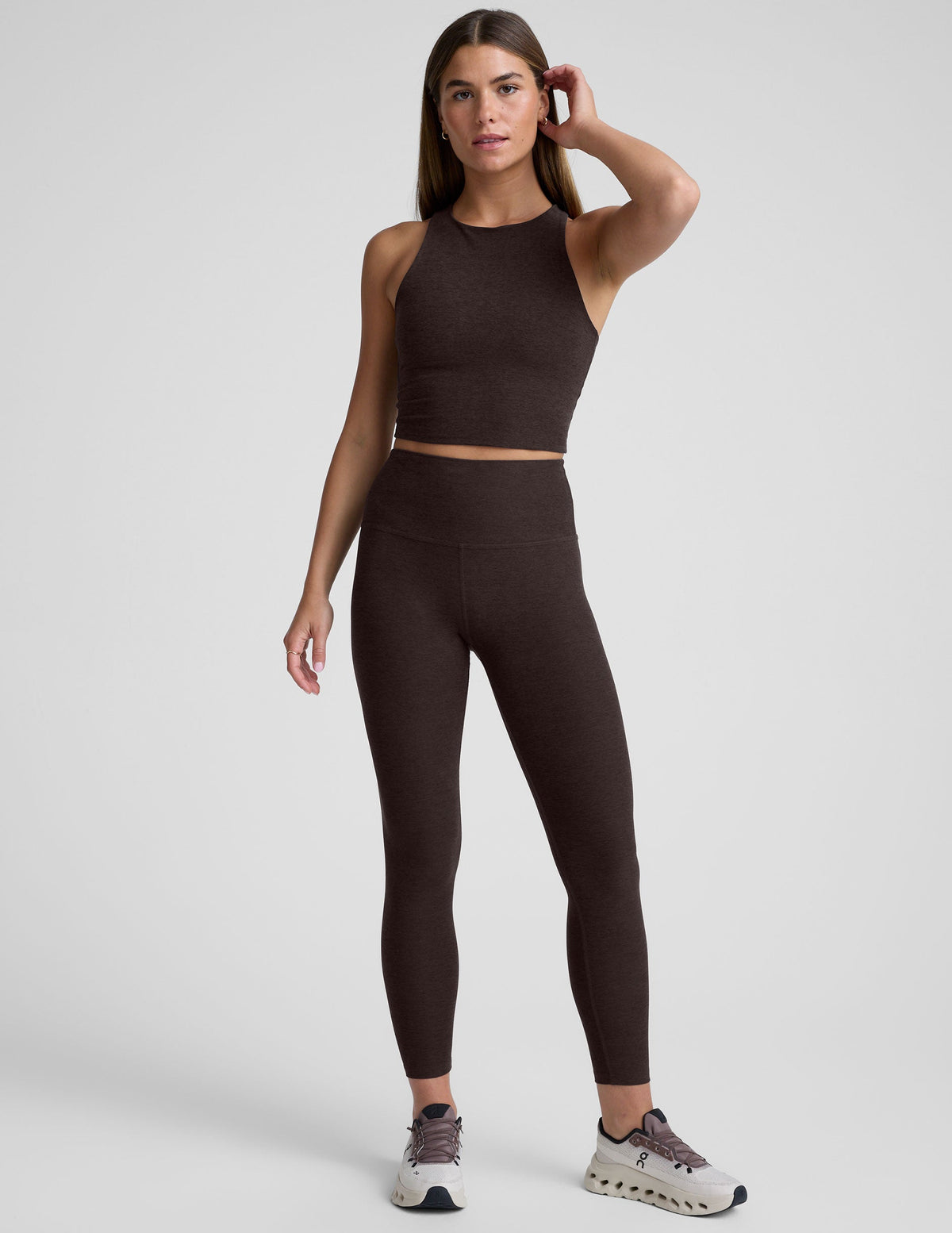 BEYOND YOGA SPACEDYE CAUGHT IN THE MIDI HIGH WAISTED LEGGING - DARK CHOCOLATE HEATHER SD3243 007J2
