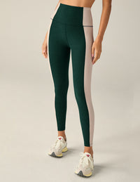 BEYOND YOGA SPACEDYE VITALITY COLORBLOCK MIDI HIGH WAISTED LEGGING - DARK SPRUCE GREEN/EGGSHELL SD3536