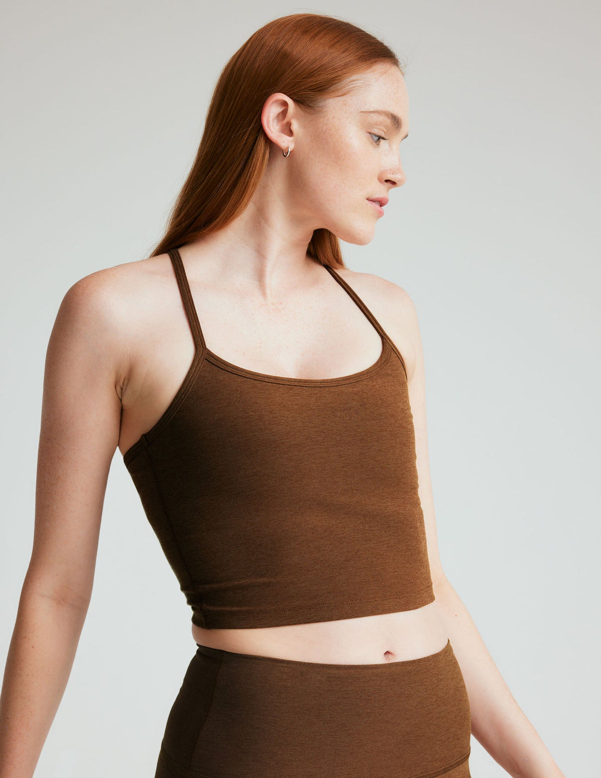 BEYOND YOGA SLIM RACERBACK CROPPED TANK -  BOLD MOCHA HEATHER SD4382