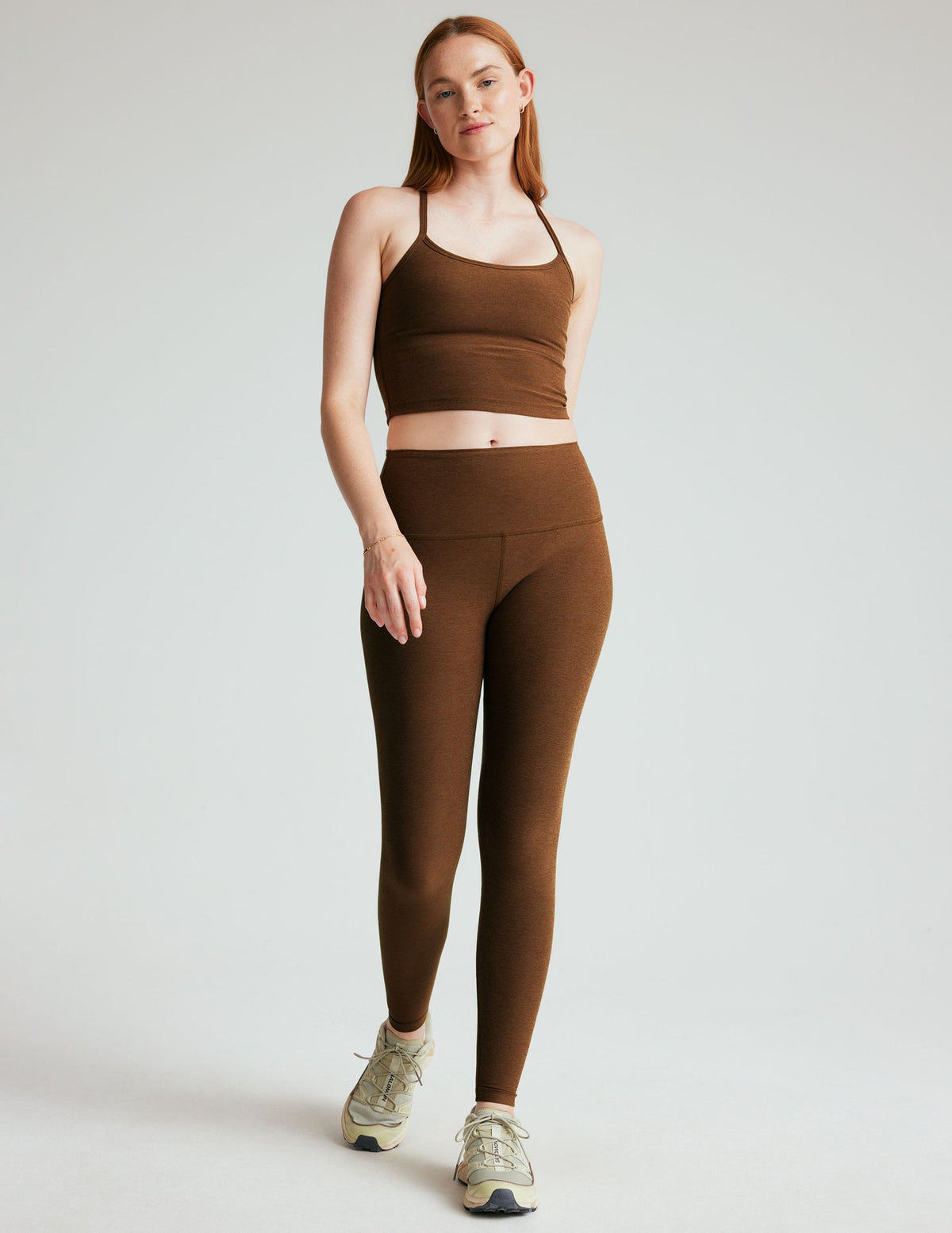 BEYOND YOGA SLIM RACERBACK CROPPED TANK -  BOLD MOCHA HEATHER SD4382