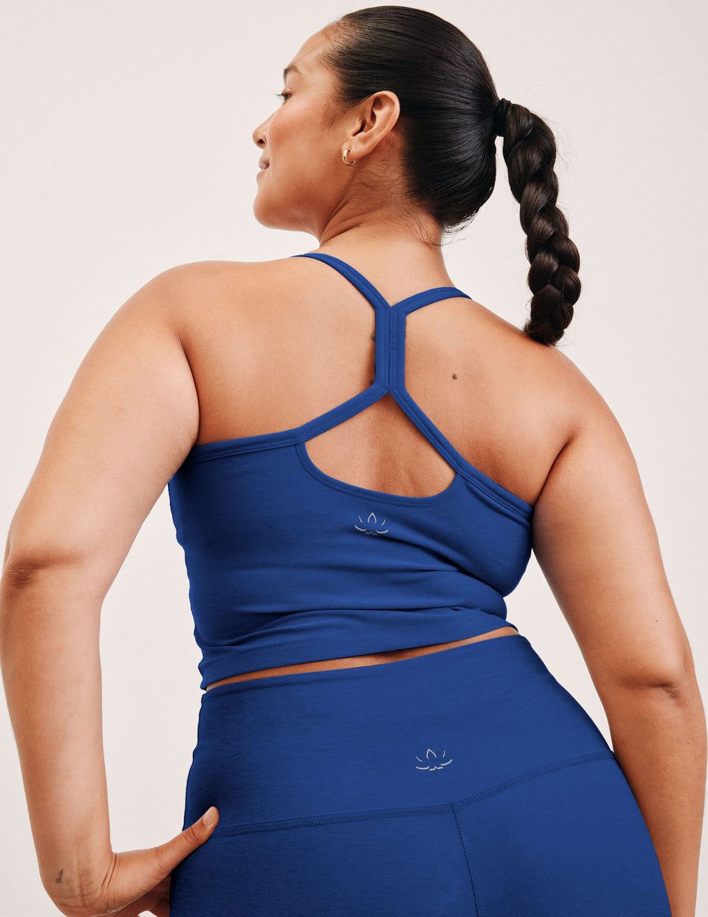 BEYOND YOGA SPACEDYE SLIM RACERBACK CROPPED TANK - MARINE BLUE HEATHER SD4382