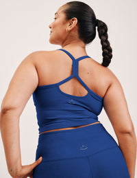 BEYOND YOGA SPACEDYE SLIM RACERBACK CROPPED TANK - MARINE BLUE HEATHER SD4382