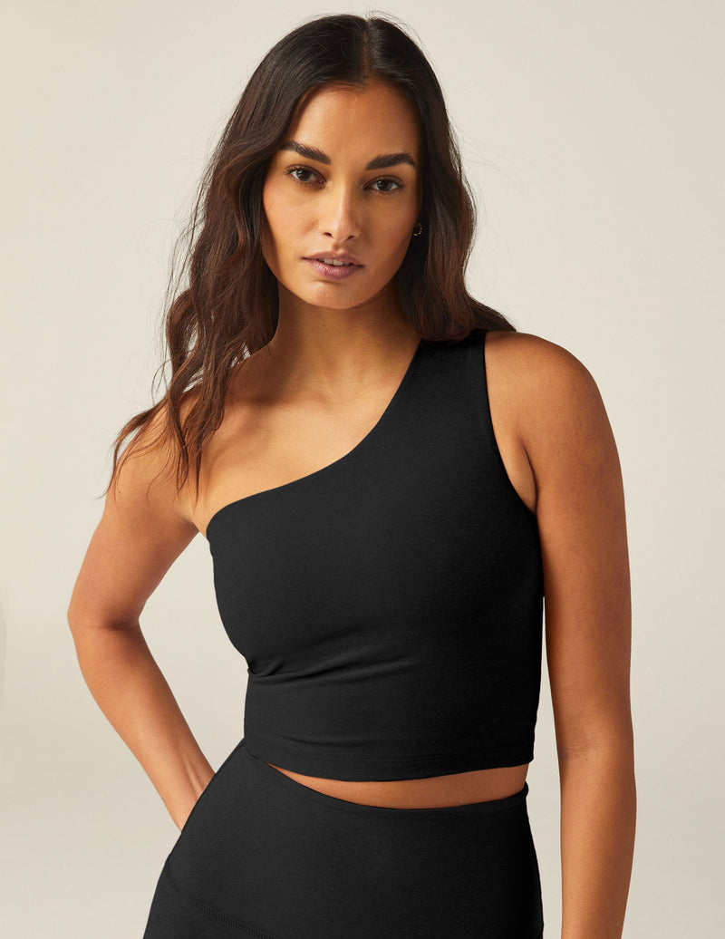 BEYOND YOGA SPACEDYE THE BOLD SHOULDER CROPPED TANK - DARKEST NIGHT SD4696