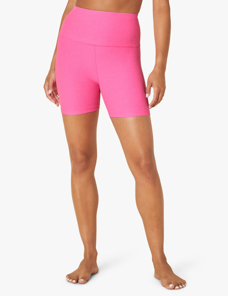 BEYOND YOGA SPACEDYE KEEP PACE BIKER SHORT - PINK PUNCH HEATHER SD5111